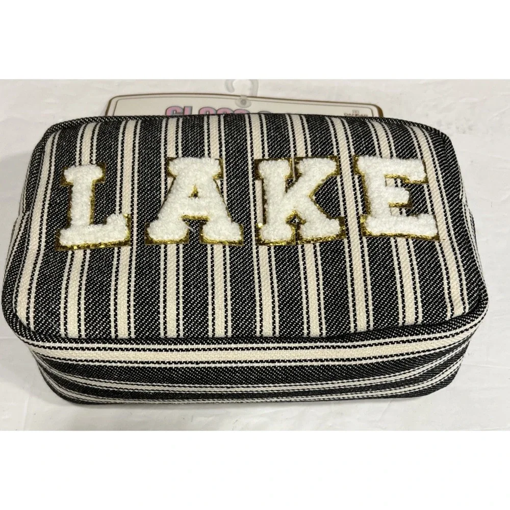 New Gloss & Glo Zip Travel Cosmetic Bag Chenille Patch LAKE